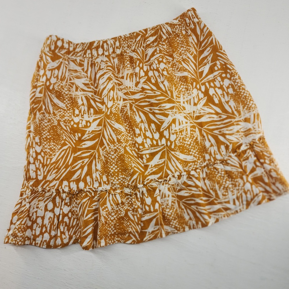 Christian‎ Siriano Medium | Mustard Yellow White Floral 100% Linen Mini Skirt